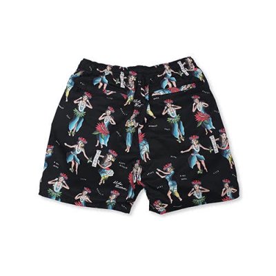 画像1: ALOHABLOSSOM   "HULA GIRL" BEACH SHORTS BLACK