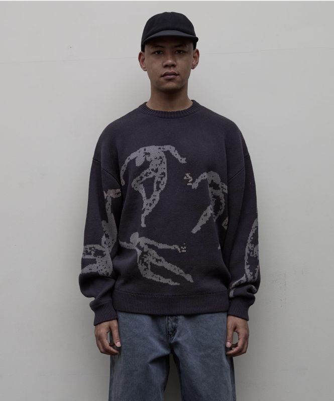 画像: JACQUARD COTTON CREWNECK SWEATER CARBON BLACK