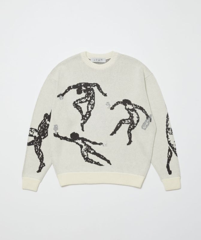 画像1: JACQUARD COTTON CREWNECK SWEATER WHITE