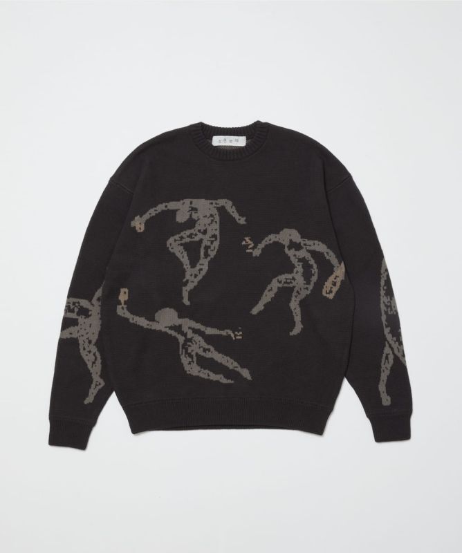 画像1: JACQUARD COTTON CREWNECK SWEATER CARBON BLACK